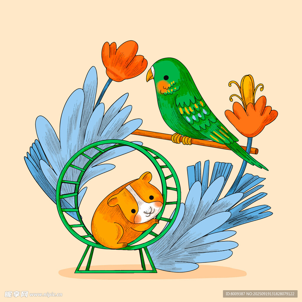 籠中倉(cāng)鼠與枝頭綠鳥(niǎo)