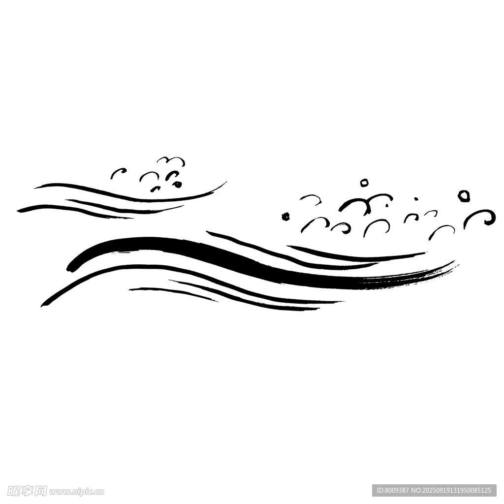 簡約黑白海浪線條圖案
