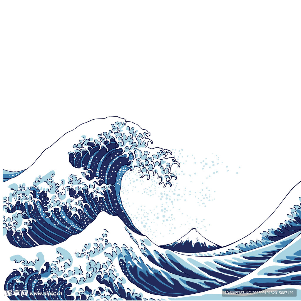 日式浮世繪風(fēng)格洶涌海浪
