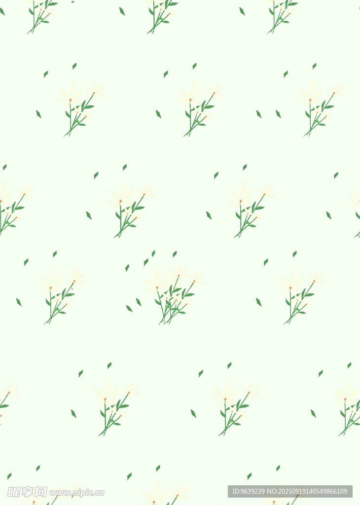 清新綠葉碎花無(wú)縫圖案