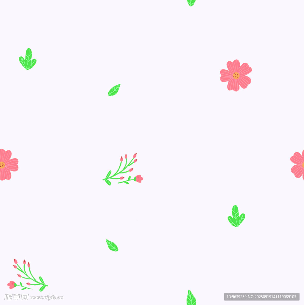 粉色花朵綠葉簡(jiǎn)約圖案