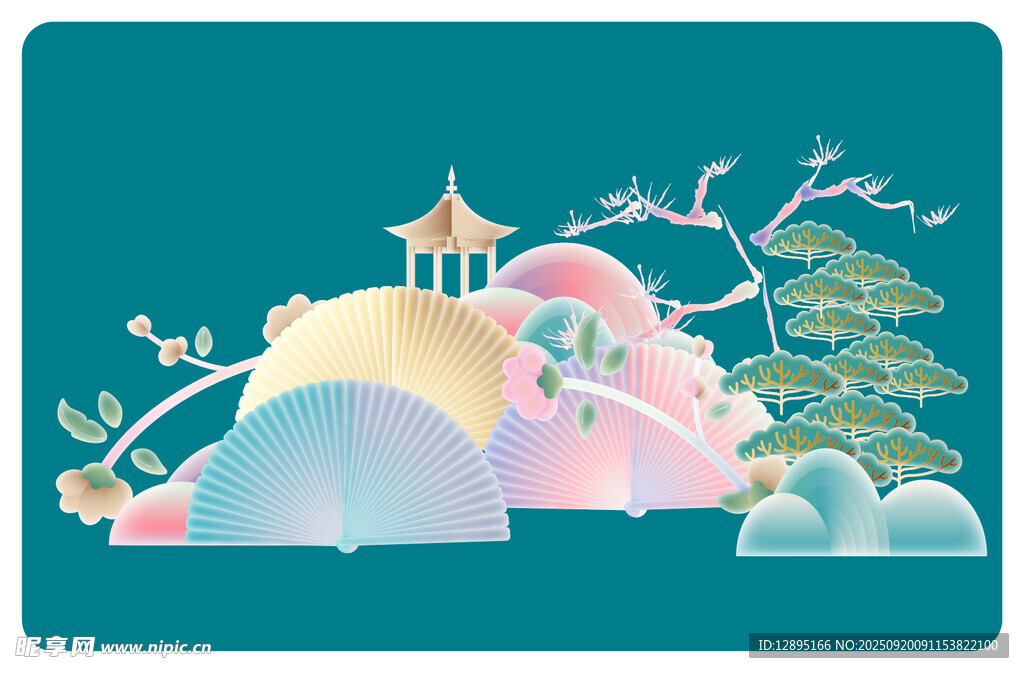 古風(fēng)山水亭閣插畫意境美