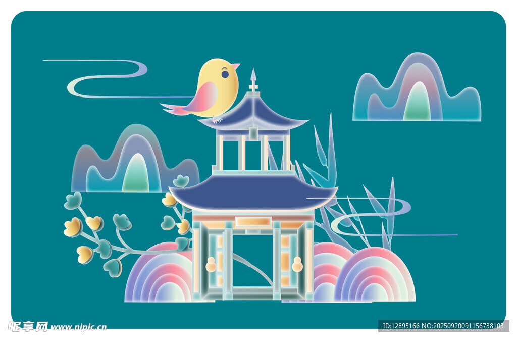 古風(fēng)亭臺(tái)樓閣插畫意境美