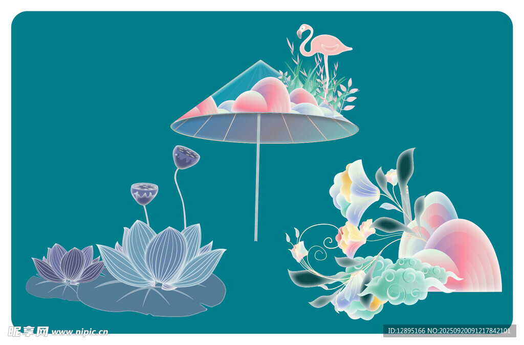 夢幻多肉花卉插畫
