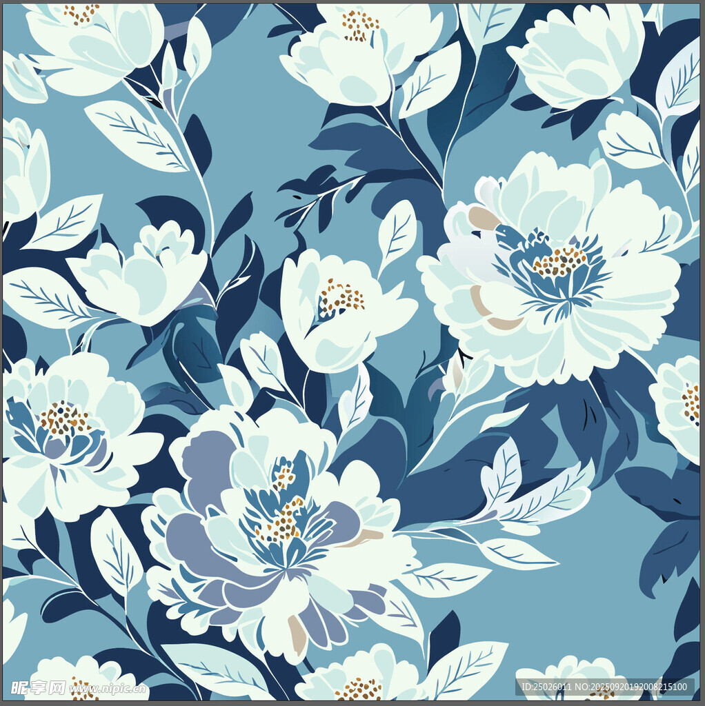 藍(lán)底白花花卉圖案