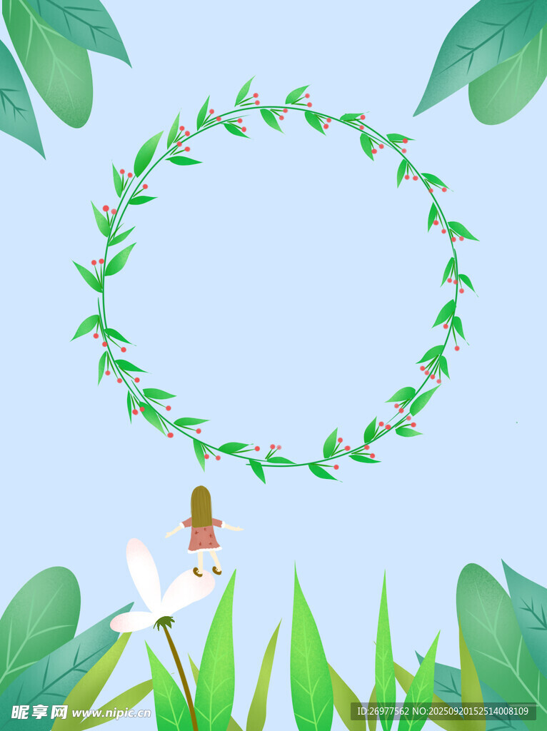 夢幻精靈置身綠葉花環(huán)中