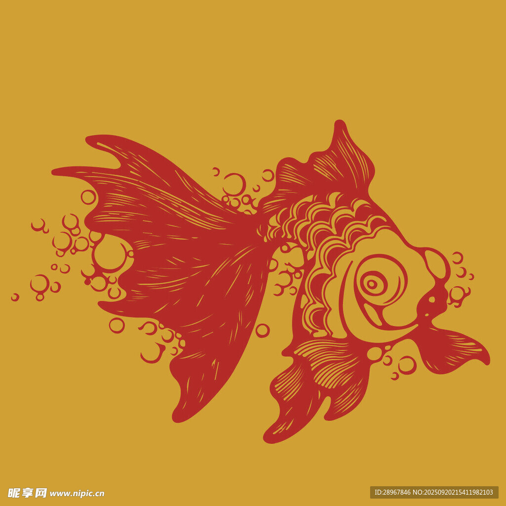 復(fù)古風(fēng)紅色金魚圖案設(shè)計(jì)