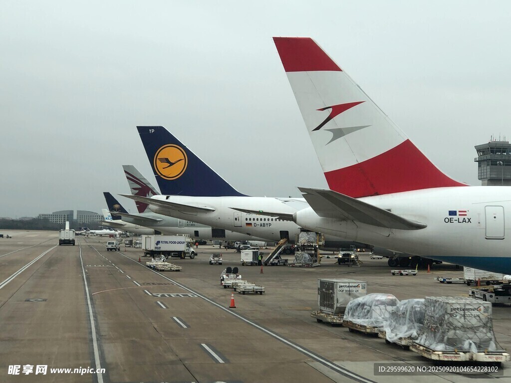 機(jī)場(chǎng)停機(jī)坪上的多架飛機(jī)