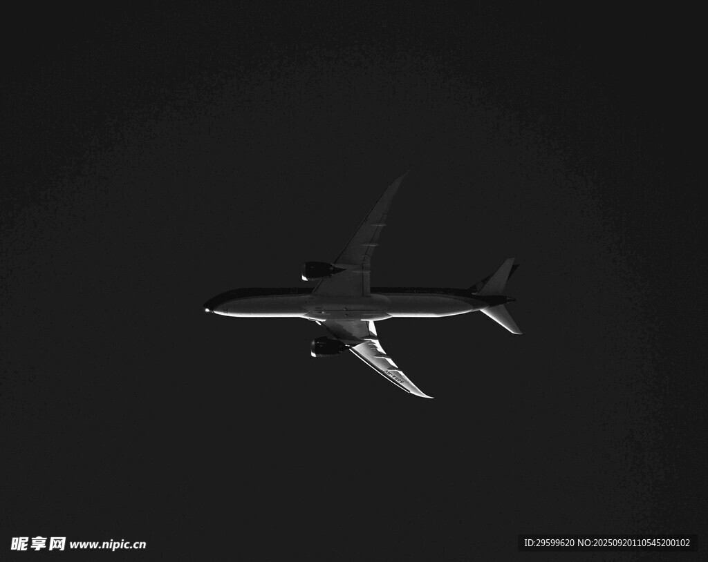 夜空中飛行的雙引擎飛機(jī)
