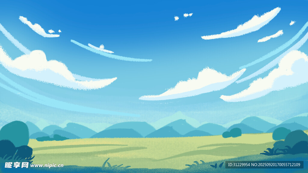 田園風(fēng)光藍(lán)天白云美景