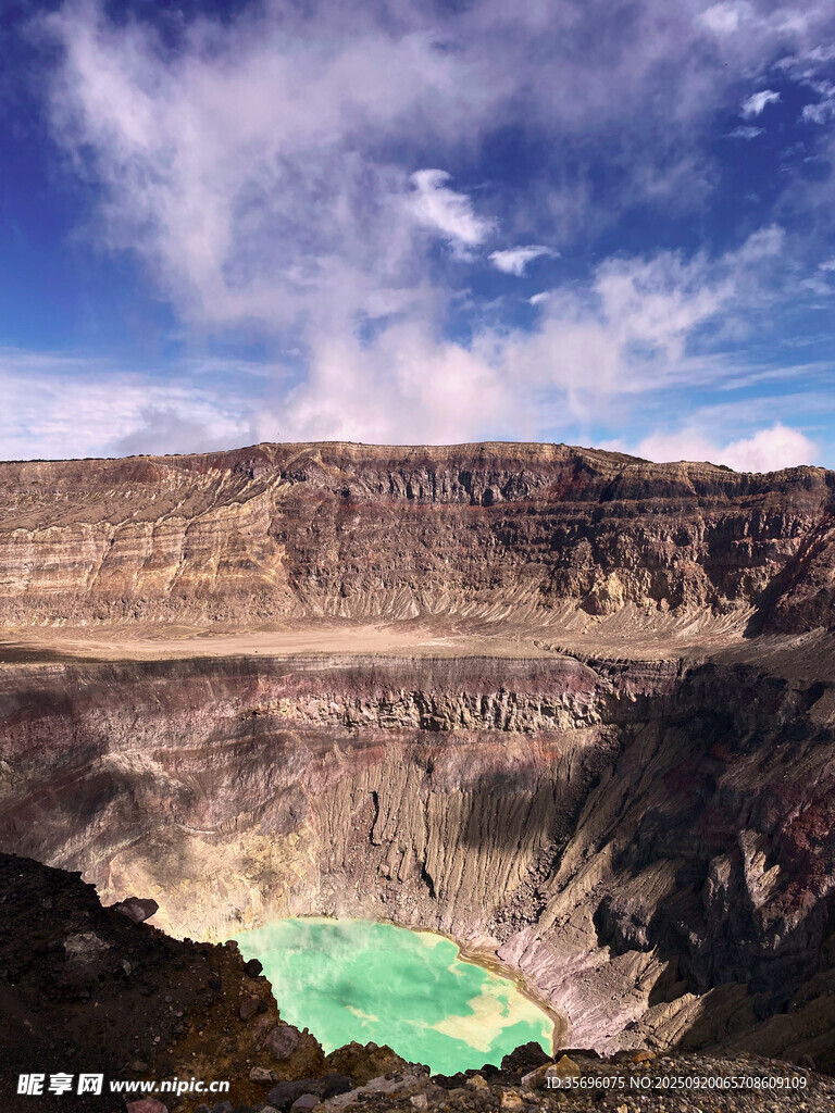 火山口的碧綠湖水景觀