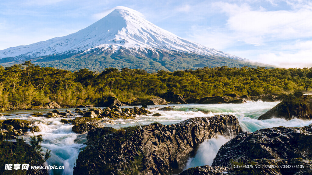 雪山下的壯美河流景觀