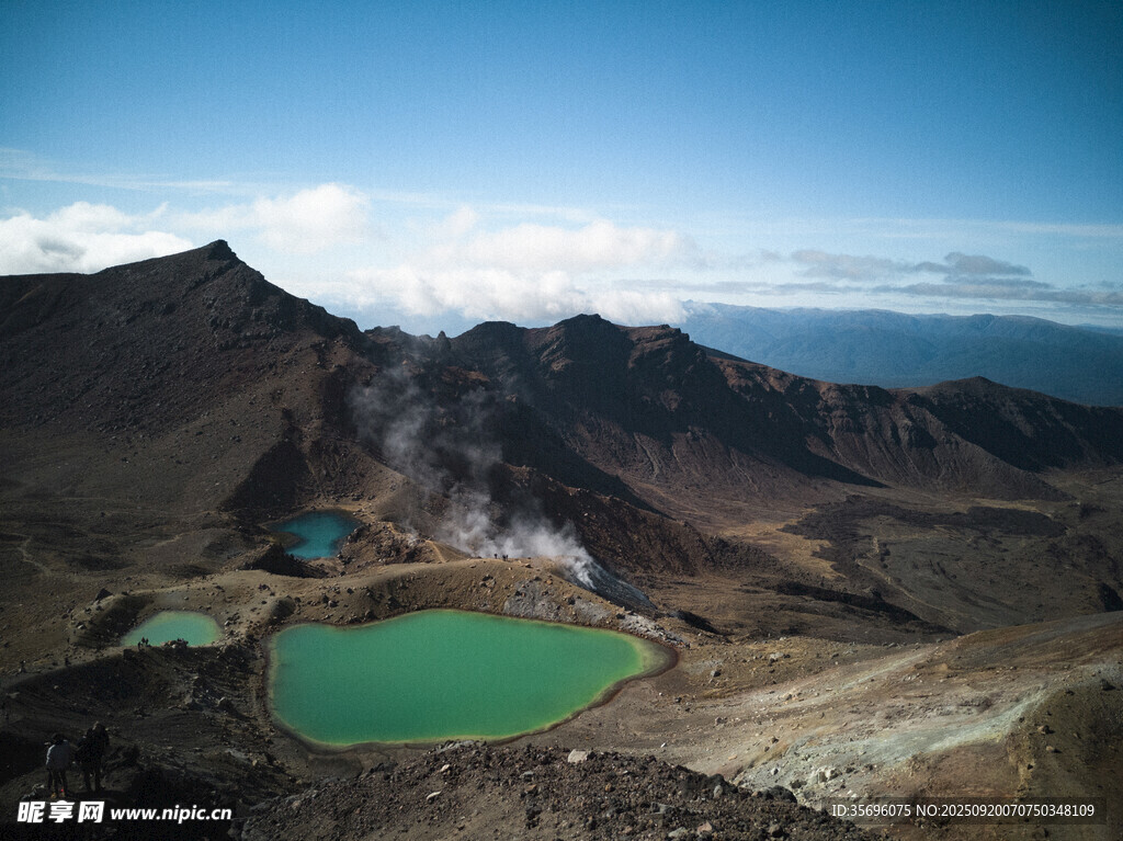 火山口的翠綠湖泊景觀