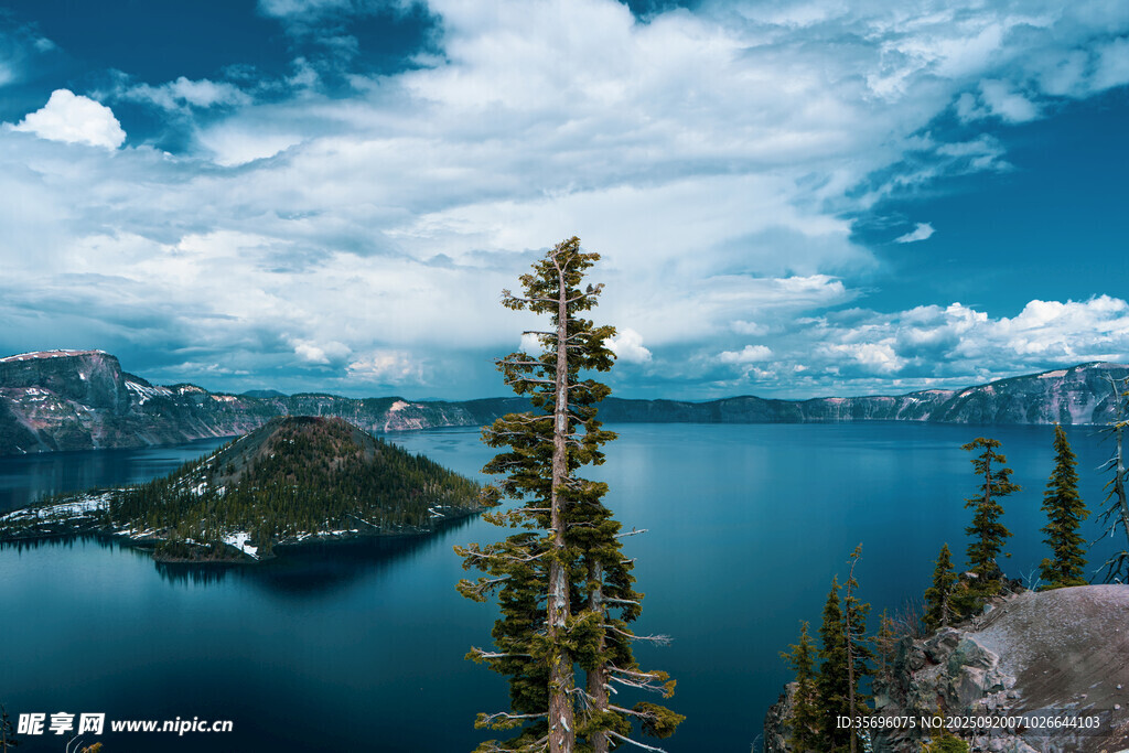 湖畔孤松與壯闊湖景