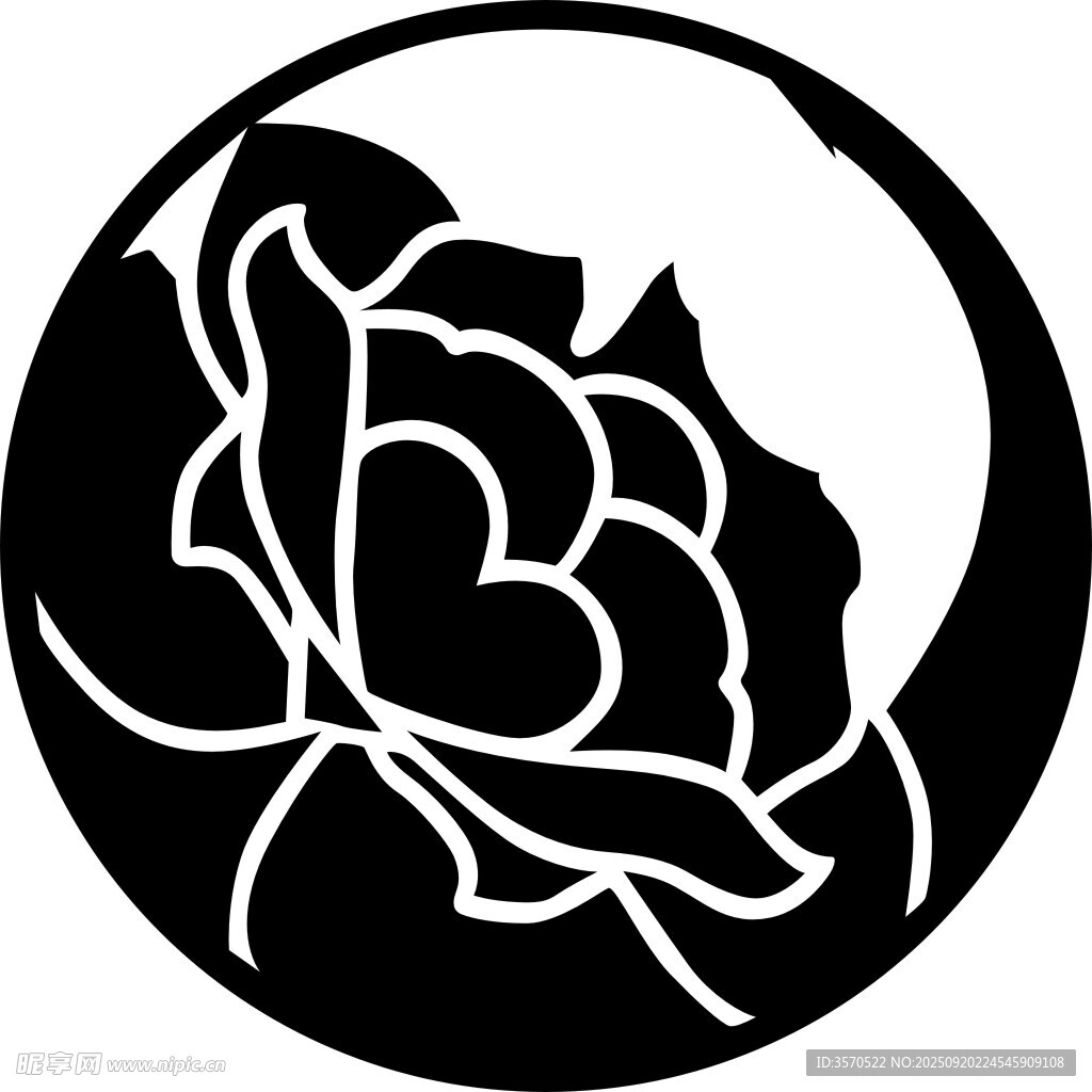 圓形黑白花卉圖案
