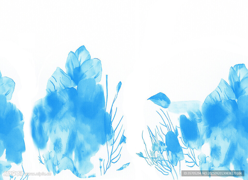 藍(lán)色水彩風(fēng)海洋植物圖景