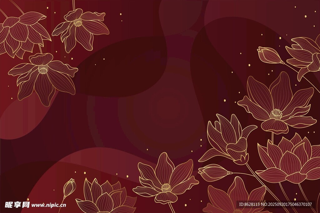 深紅背景的精美花卉圖案