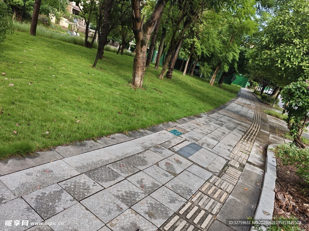 公園中的幽靜石板小徑
