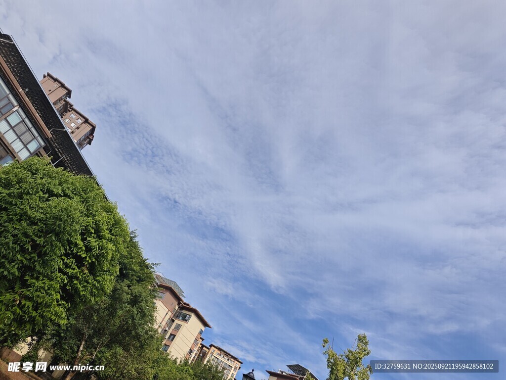 藍(lán)天綠樹旁的建筑景觀