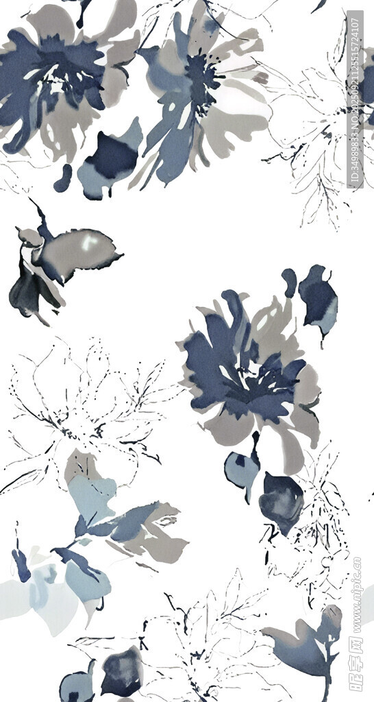 藍(lán)白花卉圖案紋理
