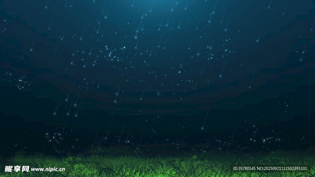 夢幻星空下的綠色草地