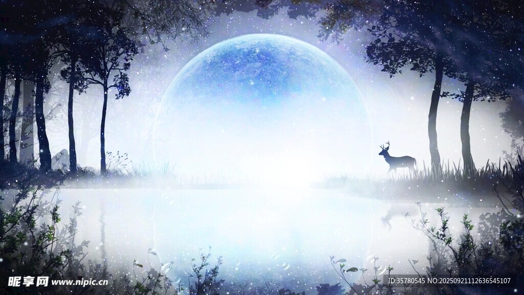 夢(mèng)幻月夜森林奇幻景象