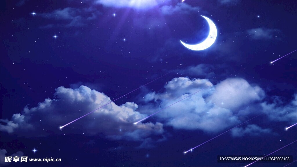 夢(mèng)幻夜空下的彎月與繁星