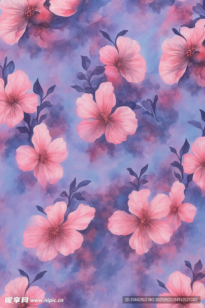 夢幻粉花紫色背景圖案