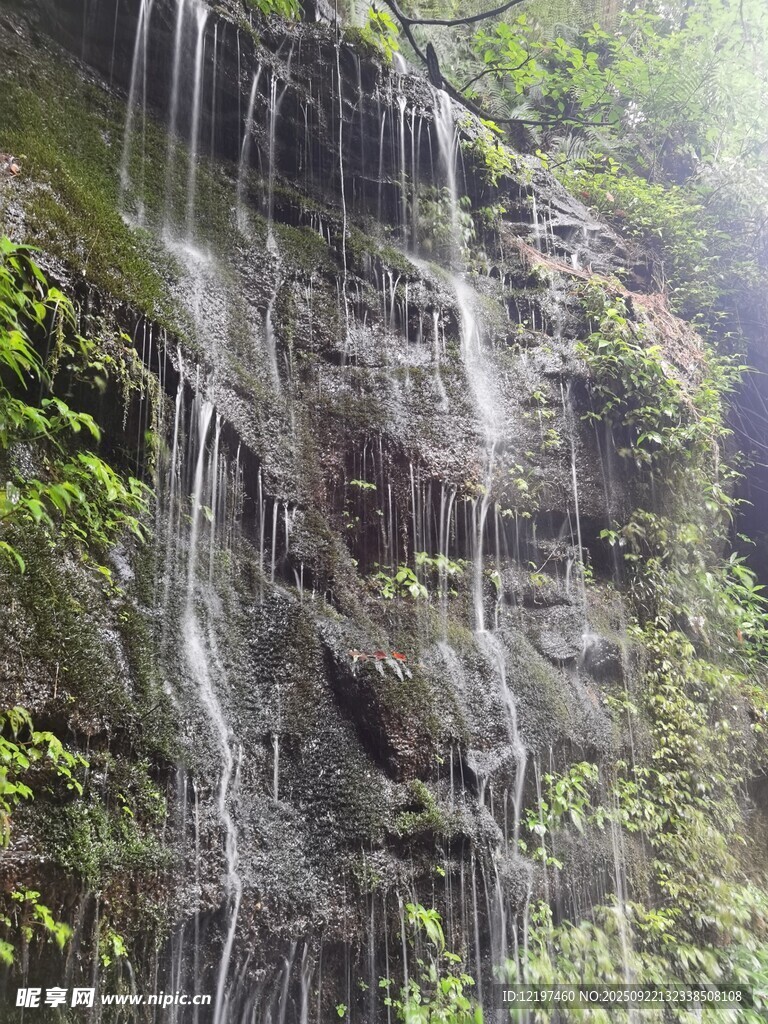 山間瀑布綠意環(huán)繞之景