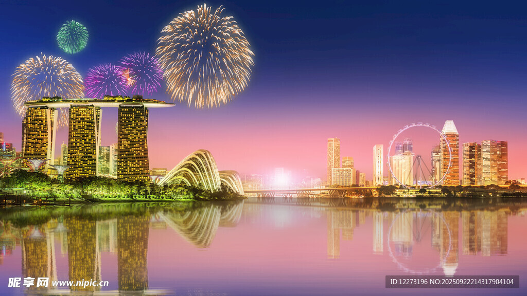 城市夜景煙花綻放美景