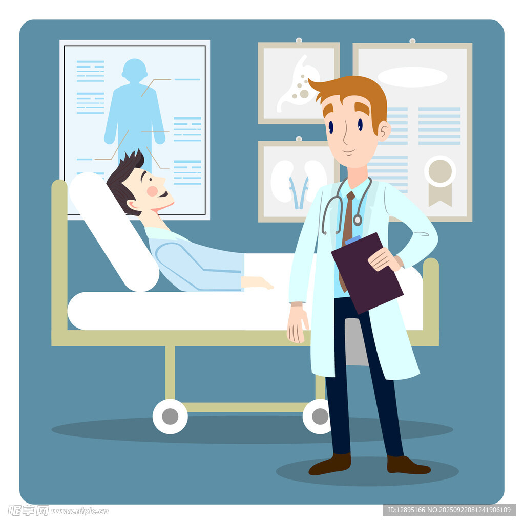 醫(yī)生在病房查看臥床患者