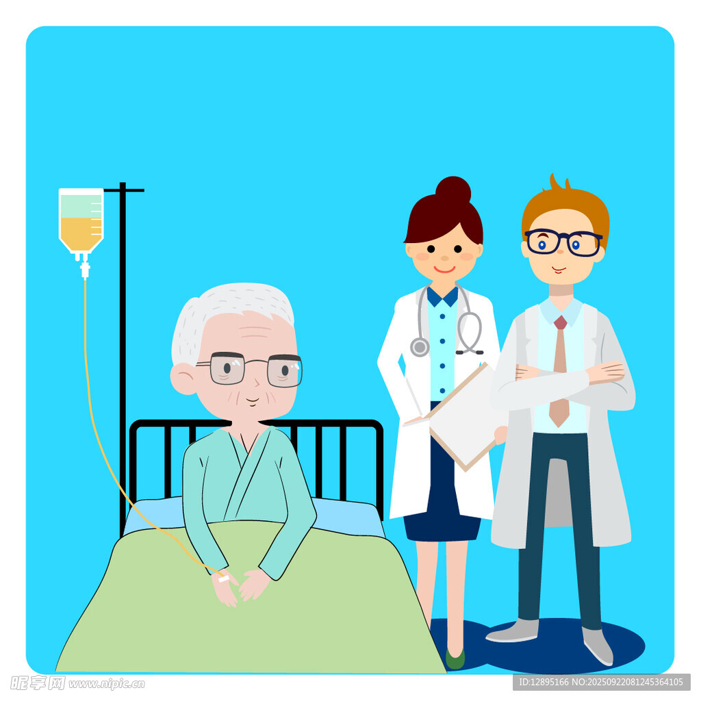 醫(yī)生護(hù)士照料病床上老人