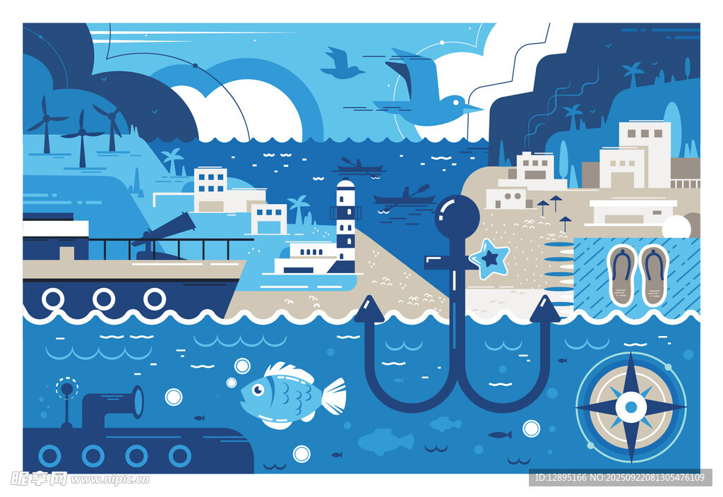 海洋航海元素插畫