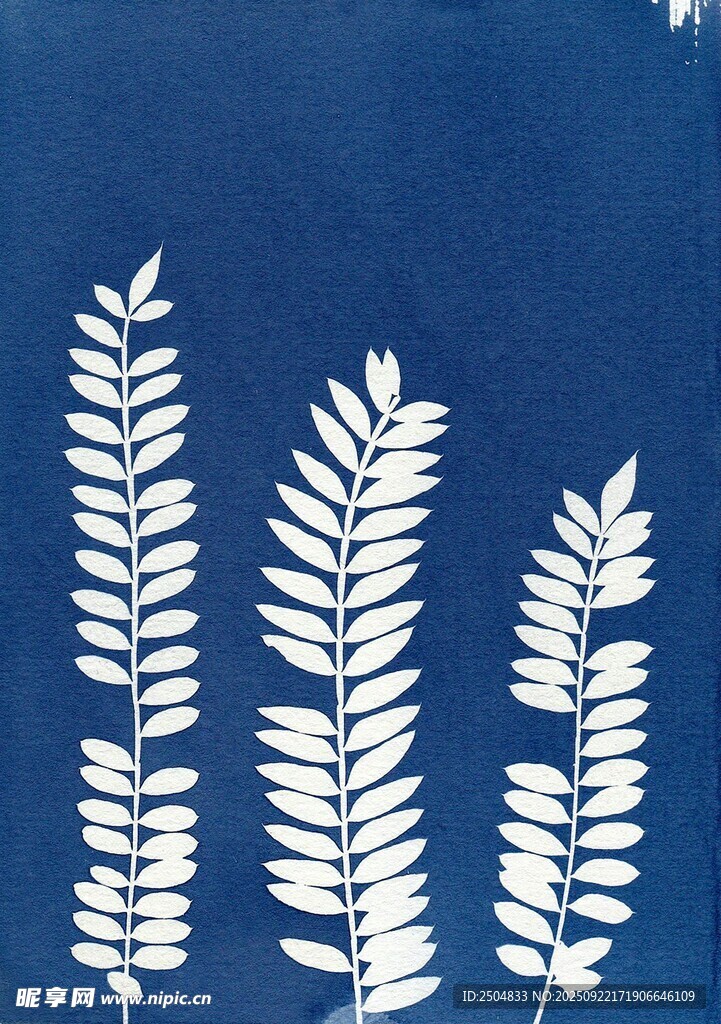 藍(lán)色背景白色植物圖案