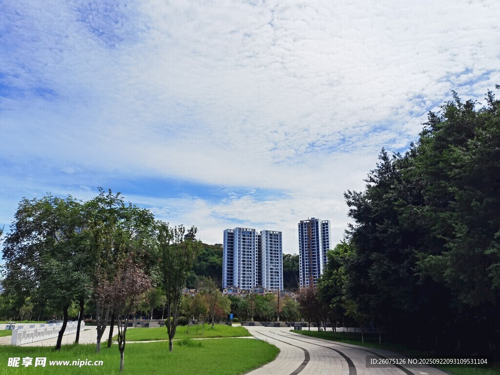 城市公園中的自然與建筑景觀