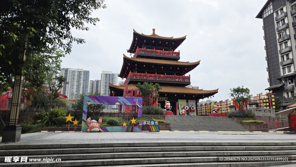 古色古香的中式塔樓景觀