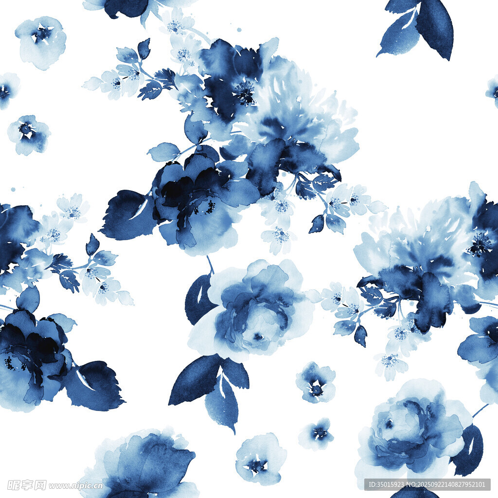 藍(lán)白花卉圖案