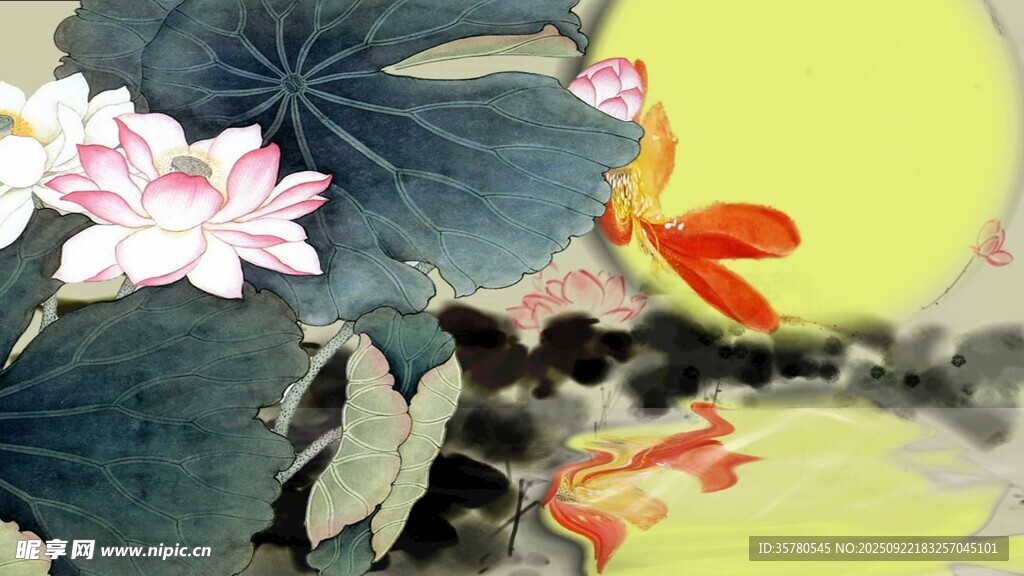 荷塘錦鯉圖