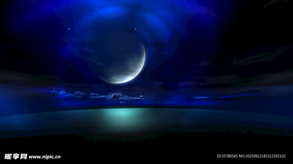 夢(mèng)幻藍(lán)調(diào)夜空下的彎月