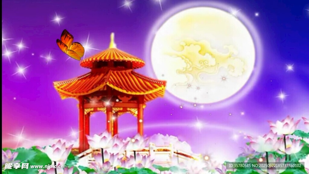 月夜下的中式亭閣美景