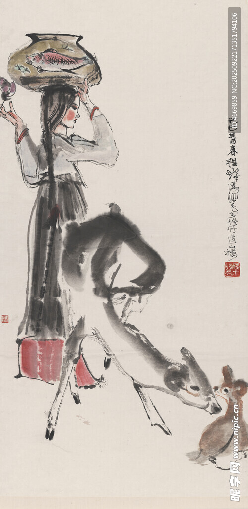 古代仕女逗貓圖