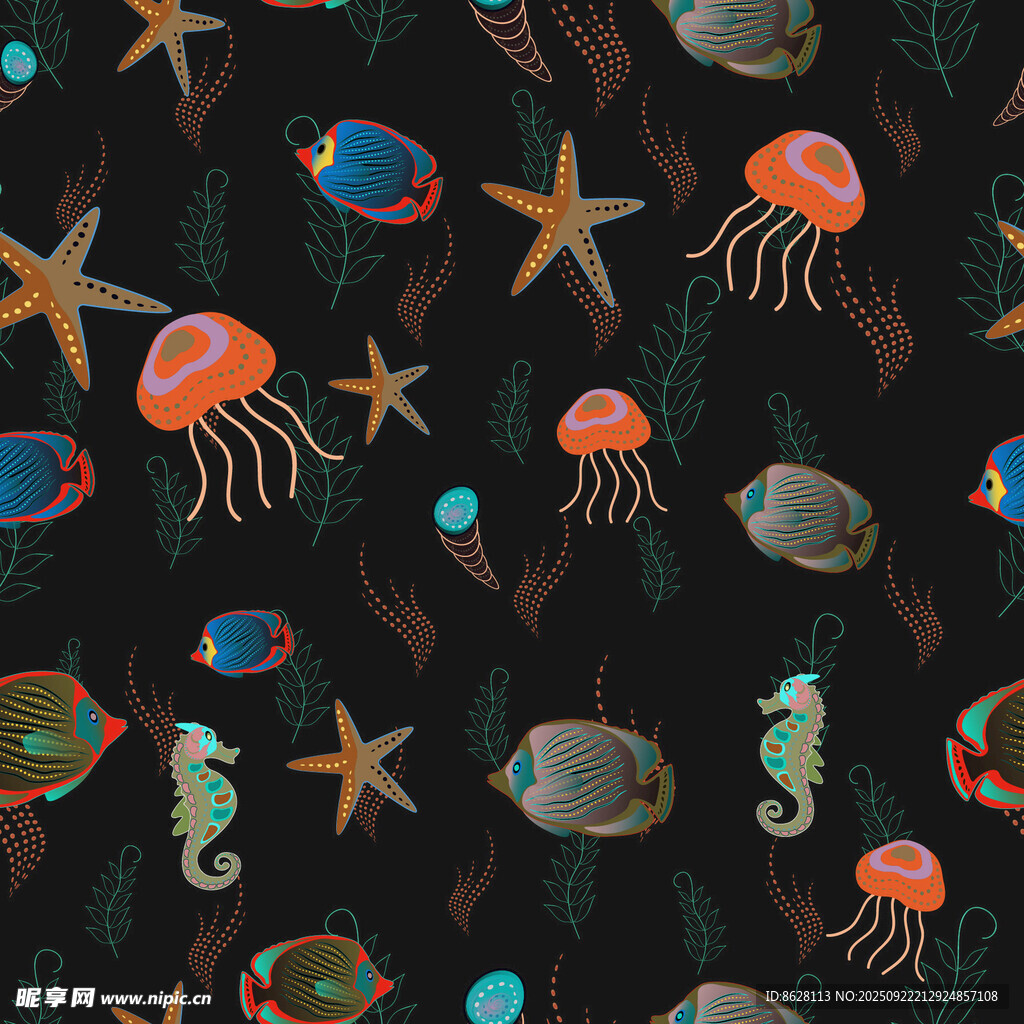 海洋生物無縫圖案背景