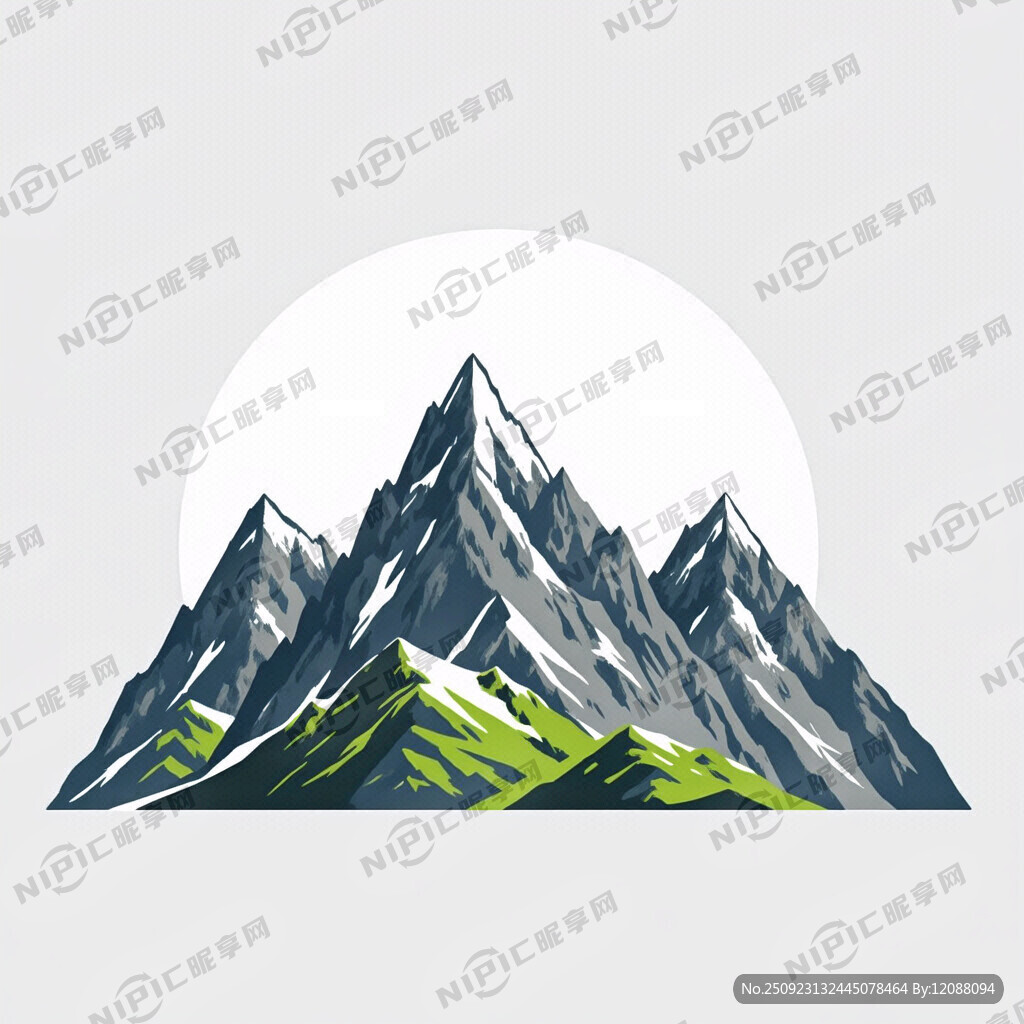 高山與圓形元素的融合。矢量插畫