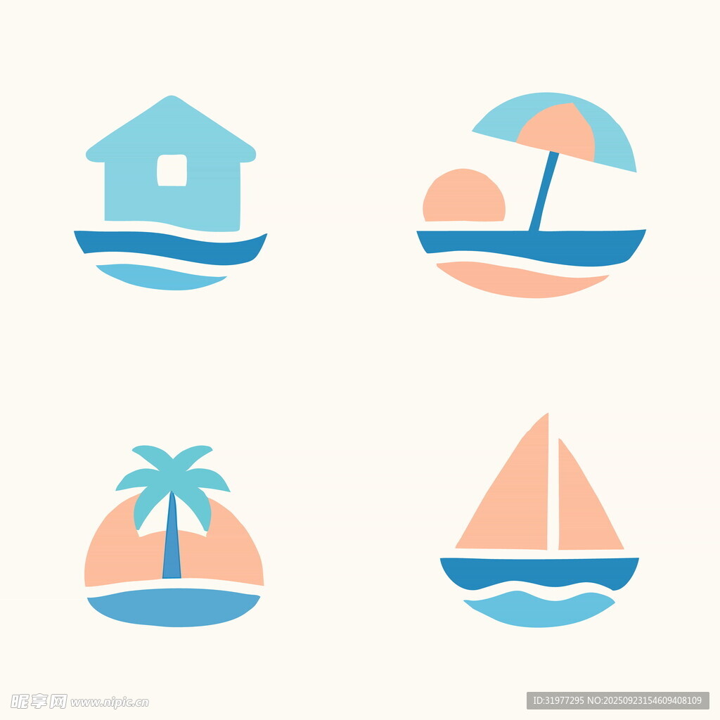 海濱度假元素圖標(biāo) 