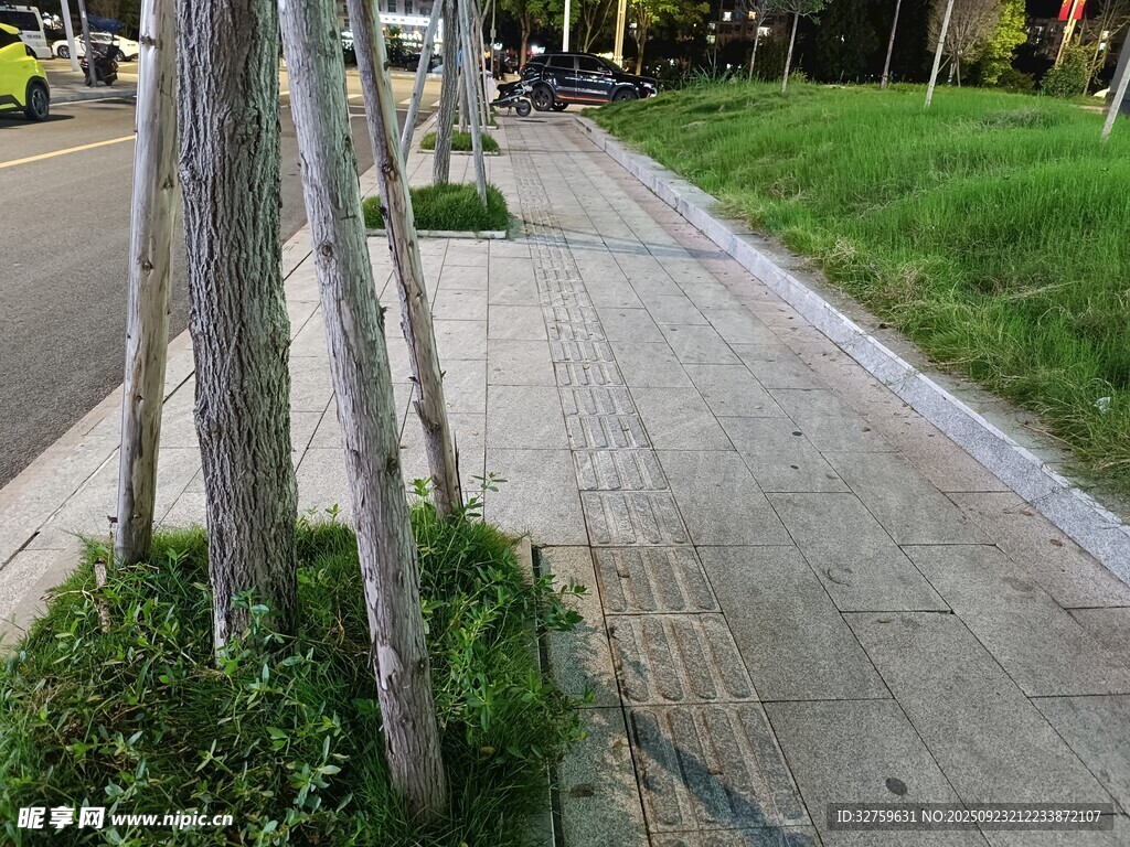 城市街邊綠植裝點(diǎn)的步道