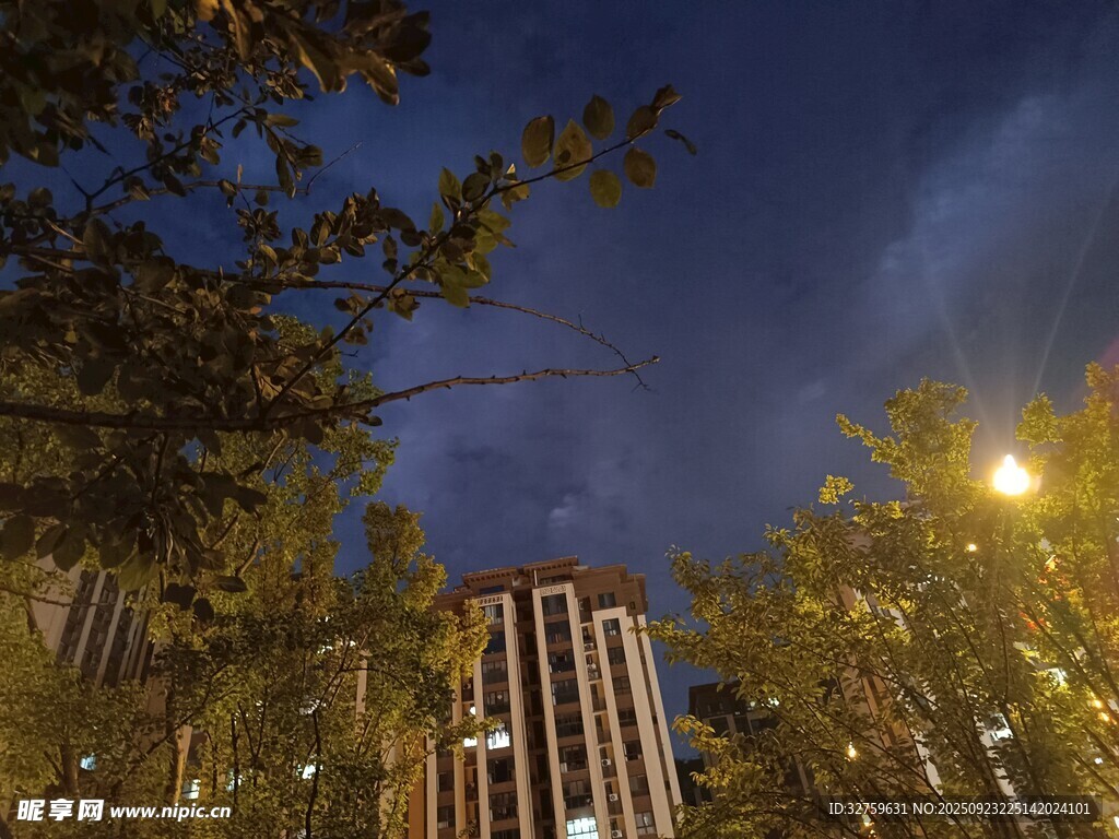 夜幕下的城市高樓景觀