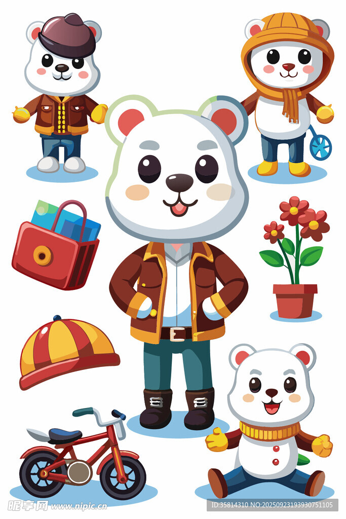 可愛動物角色與日常物品