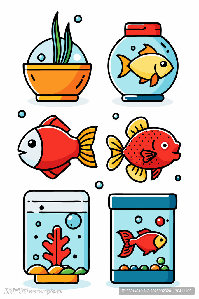 可愛(ài)魚(yú)類(lèi)與魚(yú)缸插畫(huà)