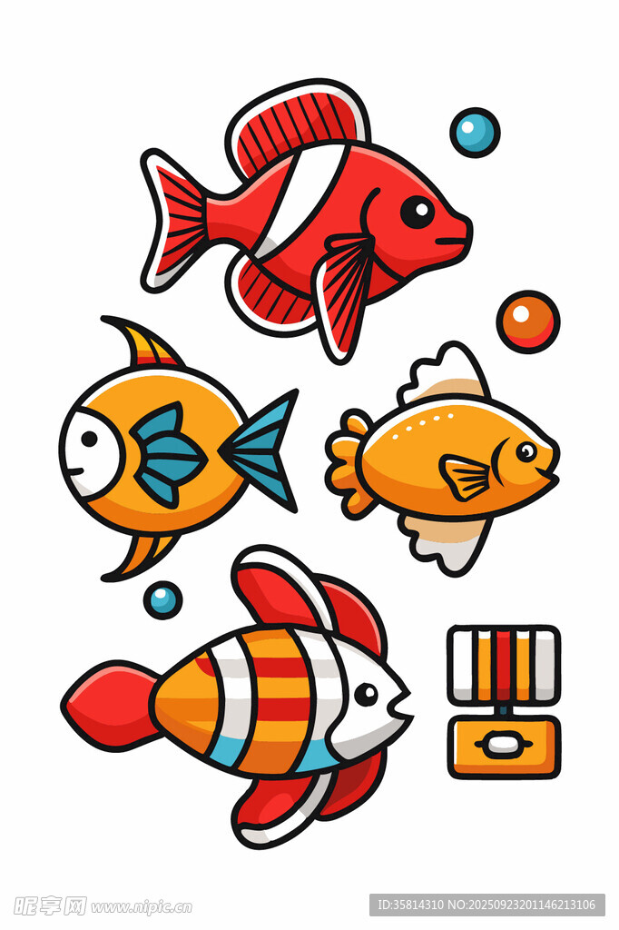 可愛卡通海洋魚類插畫
