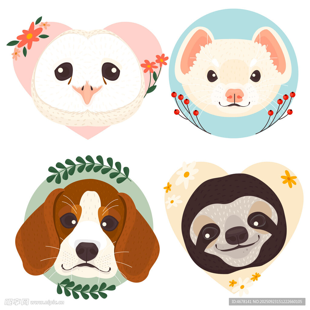 可愛動(dòng)物頭像插畫